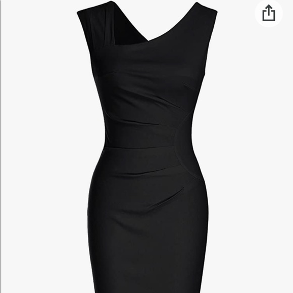 NWT MUXXN asymmetrical neck black pencil dress - Size S - Picture 1 of 7